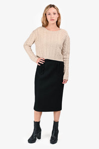 Prada 2016 Black Wool Braid Detail Midi Skirt Size 38