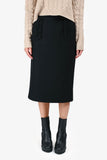 Prada 2016 Black Wool Braid Detail Midi Skirt Size 38