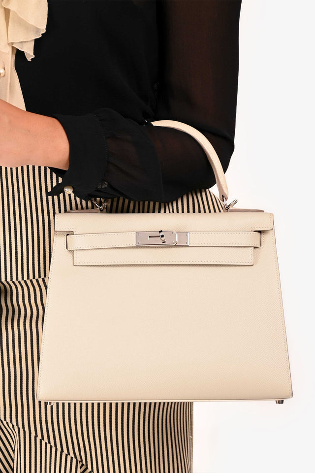 Hermes 2021 Chalk White Epsom Leather Kelly Sellier 28