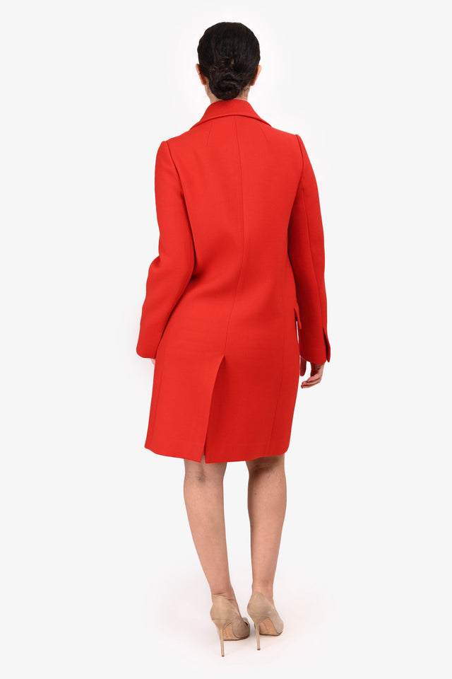 Christian Dior Red Wool Black Buttoned Midi Coat Size 6