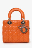 Christian Dior 2016 Orange Leather Cannage Small Lady Dior With Strap
