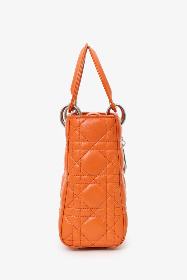 Christian Dior 2016 Orange Leather Cannage Small Lady Dior With Strap