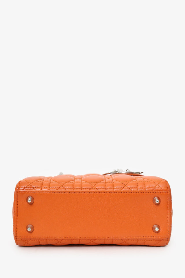 Christian Dior 2016 Orange Leather Cannage Small Lady Dior With Strap
