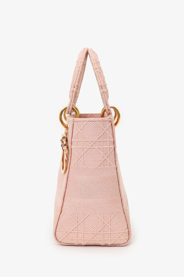 Christian Dior 2020 Pink Cannage Embroidered Canvas Medium Lady D-Lite With Strap