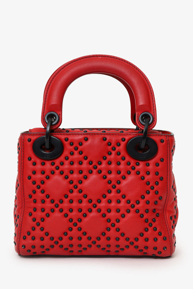 Christian Dior 2018 Red Studded Lambskin Cannage Supple Mini Lady Dior