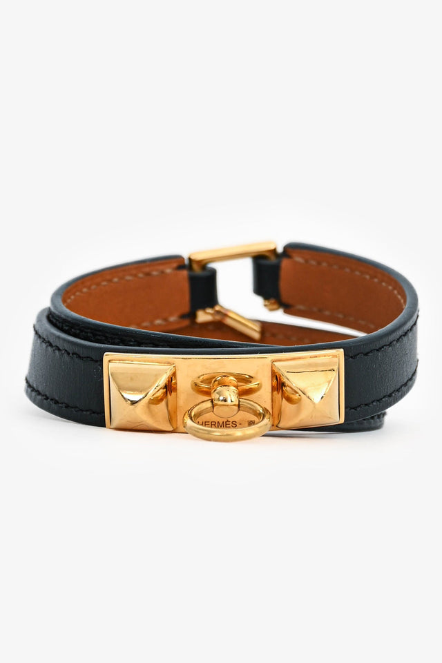 Hermes Black Leather 'Rivale' Double Tour Bracelet