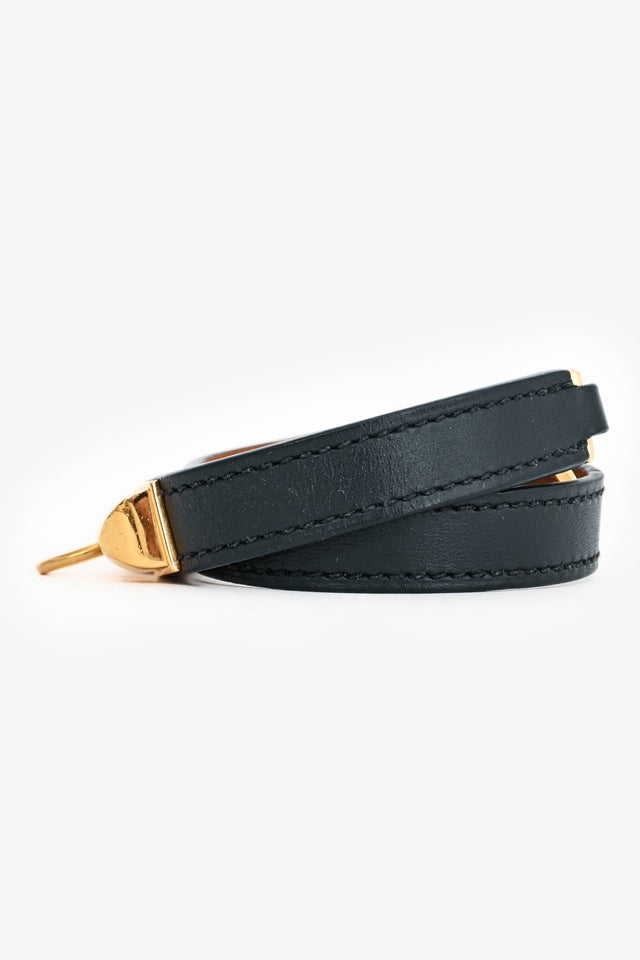 Hermes Black Leather 'Rivale' Double Tour Bracelet