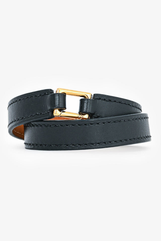 Hermes Black Leather 'Rivale' Double Tour Bracelet