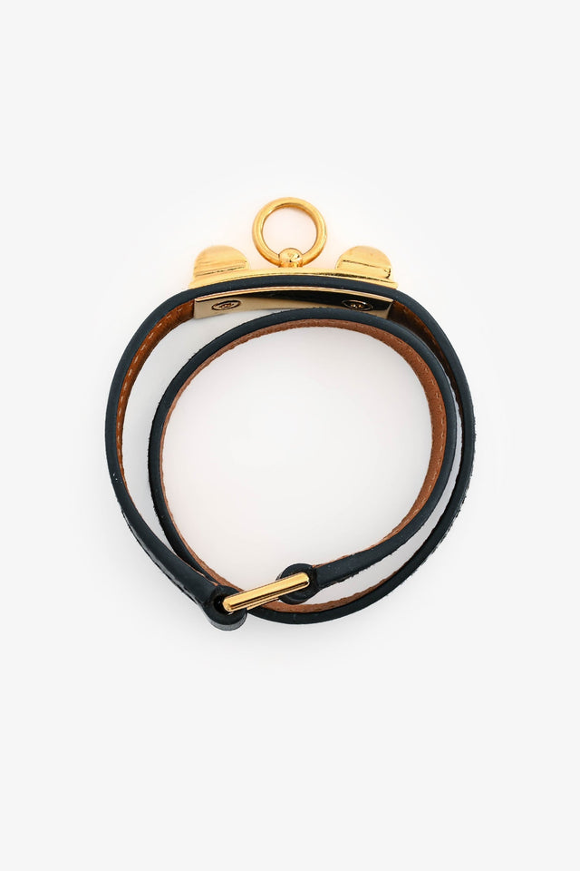 Hermes Black Leather 'Rivale' Double Tour Bracelet