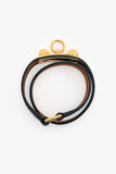 Hermes Black Leather 'Rivale' Double Tour Bracelet