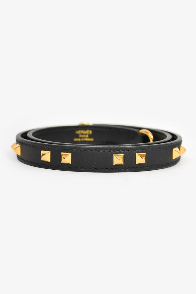 Hermes Black Leather Studded Bag Strap