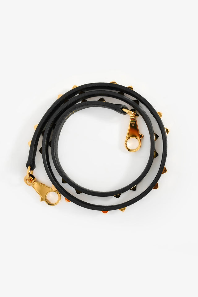 Hermes Black Leather Studded Bag Strap
