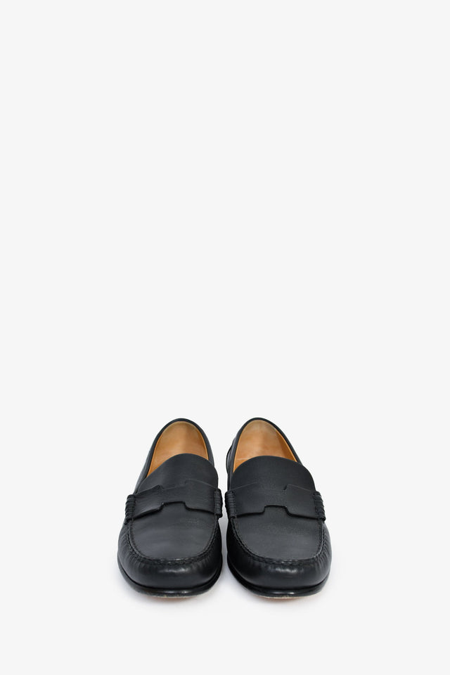 Hermes Black Leather 'Kennedy' Loafers Size 38