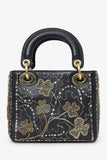 Christian Dior 2018 Black Leather Gold 'Clovers' Embroidered Mini Lady Dior