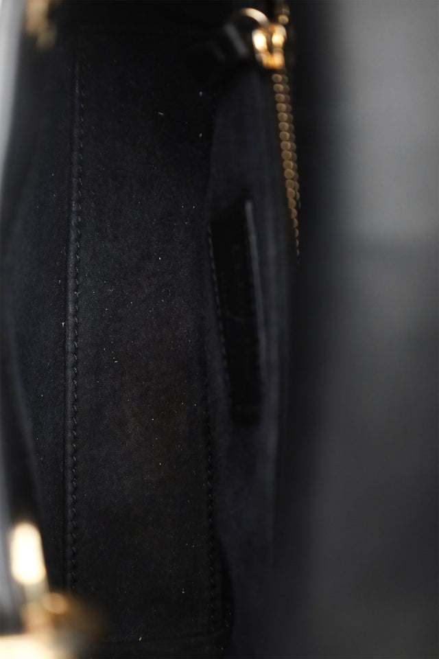 Christian Dior 2018 Black Leather Gold 'Clovers' Embroidered Mini Lady Dior