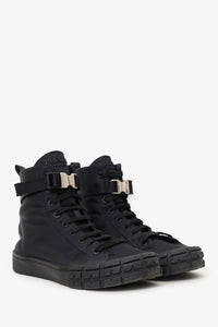 Prada Black Nylon Buckle Detail High Top Sneakers Size 10 Mens