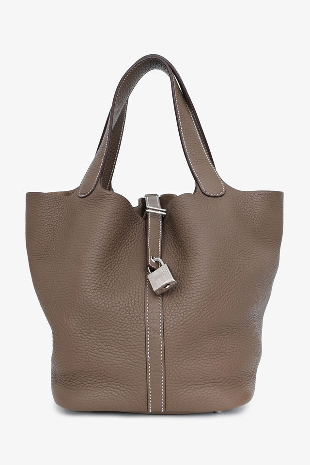 Hermes 2017 Etoupe Clemence Leather Picotin Lock 22 Silver Hardware