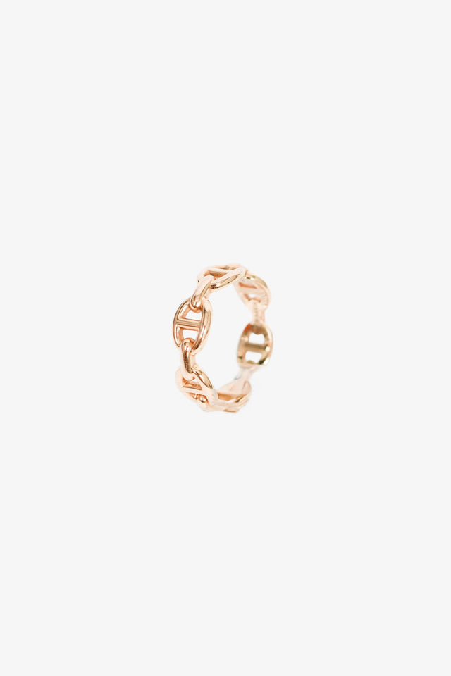 Hermes 18K Rose Gold Small Mode 'Chain d'ancre Enchainee' Ring Size 5