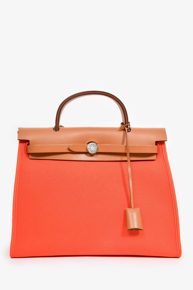 Hermes 2016 Orange Canvas/Tan Leather Herbag 31