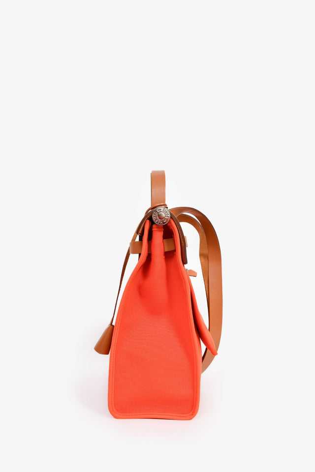 Hermes 2016 Orange Canvas/Tan Leather Herbag 31