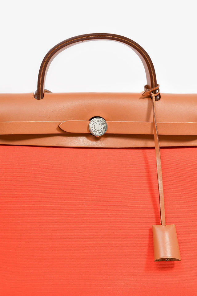 Hermes 2016 Orange Canvas/Tan Leather Herbag 31
