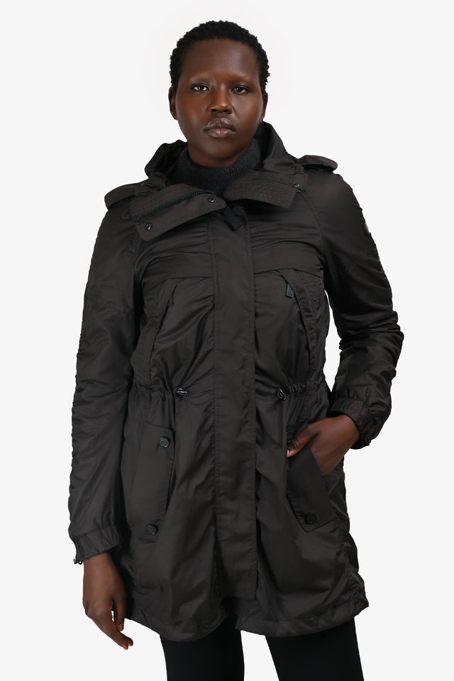Burberry Black Nylon Cinch Waist Trench Coat Size 10