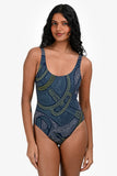 Hermes Blue Patterned One Piece Swimsuit with Pouch Size 34