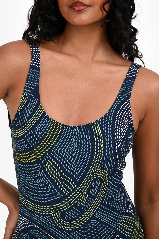 Hermes Blue Patterned One Piece Swimsuit with Pouch Size 34