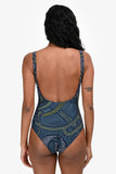 Hermes Blue Patterned One Piece Swimsuit with Pouch Size 34