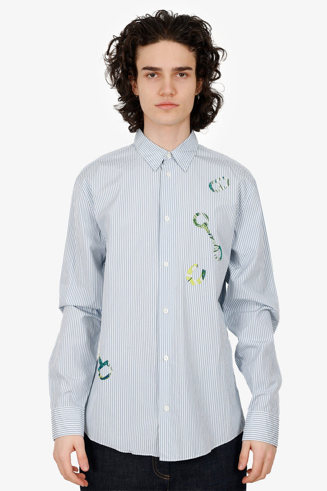 Hermes Blue/White Striped Horsebit Print Long Sleeve Shirt Size 39 Mens