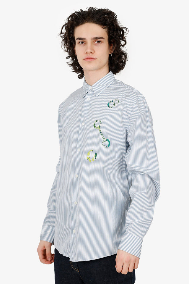 Hermes Blue/White Striped Horsebit Print Long Sleeve Shirt Size 39 Mens