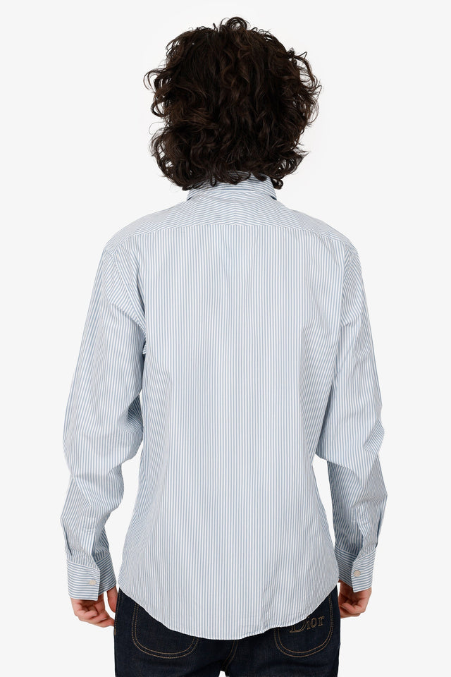 Hermes Blue/White Striped Horsebit Print Long Sleeve Shirt Size 39 Mens