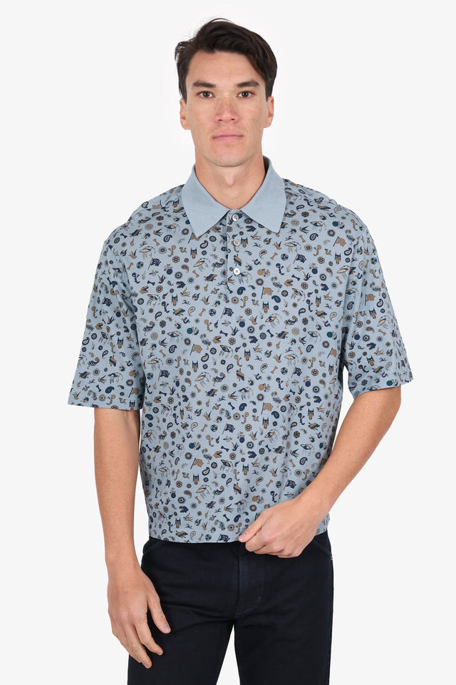 Hermes Blue Printed Polo Shirt Size M