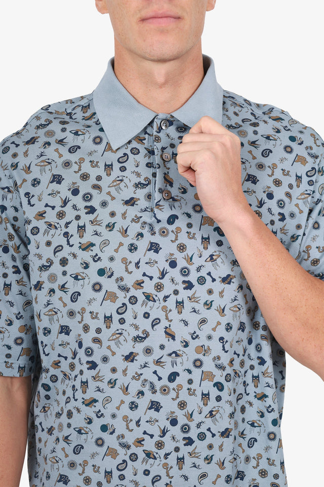 Hermes Blue Printed Polo Shirt Size M