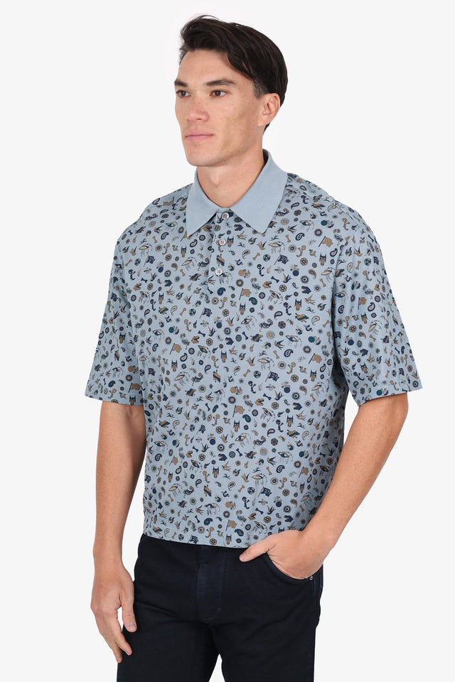 Hermes Blue Printed Polo Shirt Size M