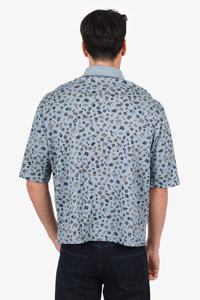 Hermes Blue Printed Polo Shirt Size M
