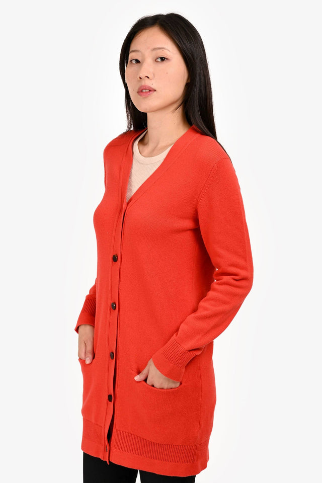 Hermes Red Cashmere Knit Long Buttoned igan Size 34