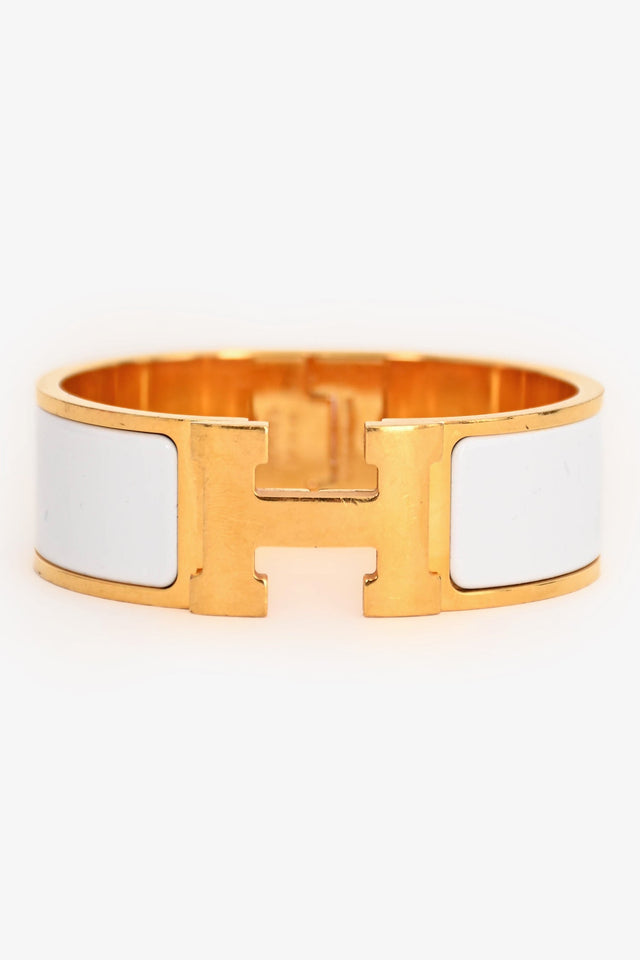 Hermes Gold Toned White Enamel Clic Clac Bracelet