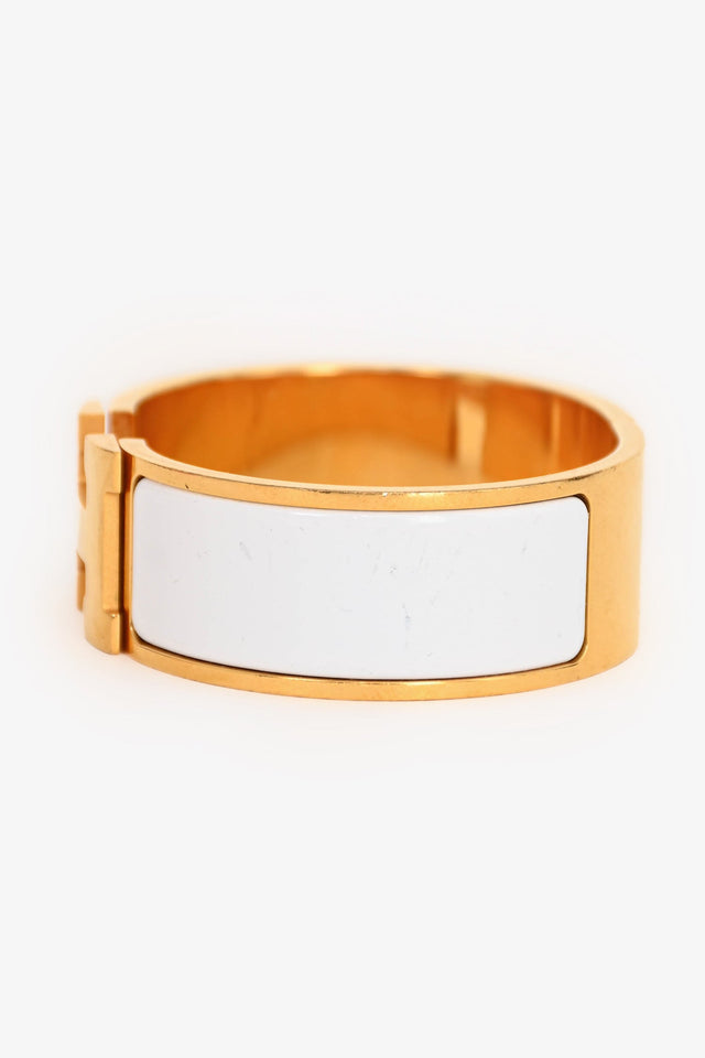 Hermes Gold Toned White Enamel Clic Clac Bracelet