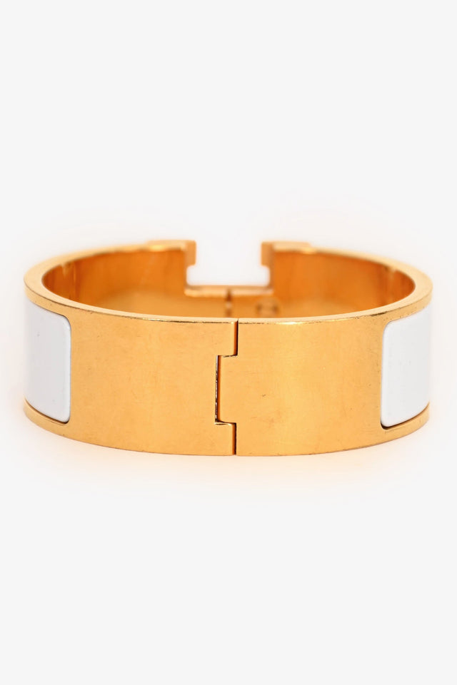 Hermes Gold Toned White Enamel Clic Clac Bracelet