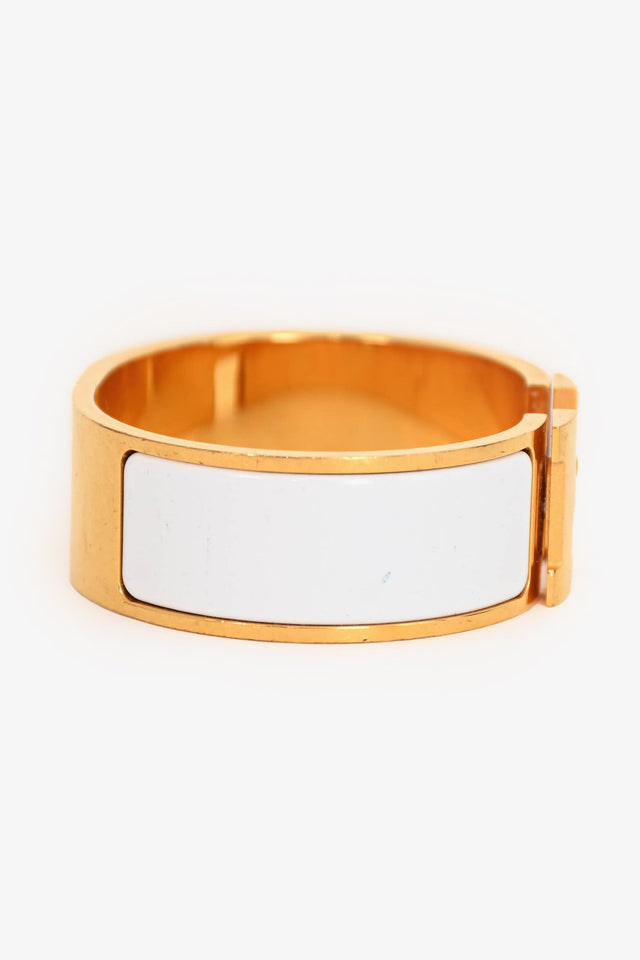 Hermes Gold Toned White Enamel Clic Clac Bracelet