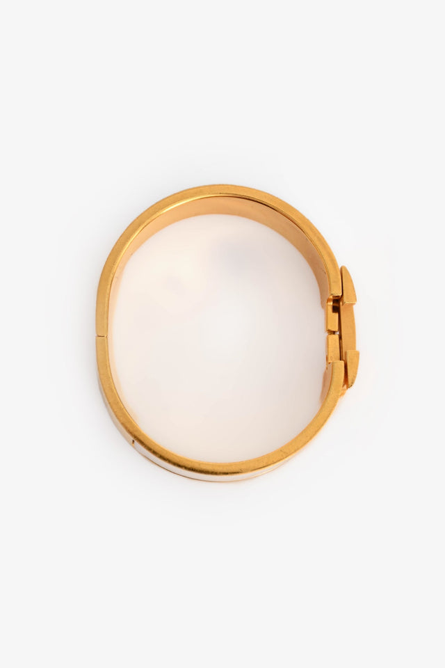 Hermes Gold Toned White Enamel Clic Clac Bracelet