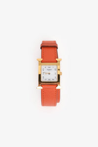 Hermes Orange Leather Heure H Double Tour Watch