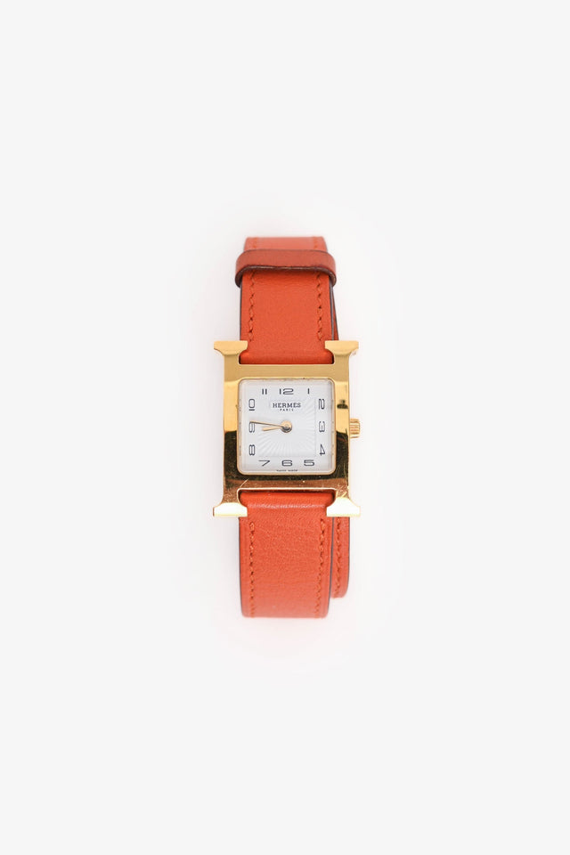 Hermes Orange Leather Heure H Double Tour Watch