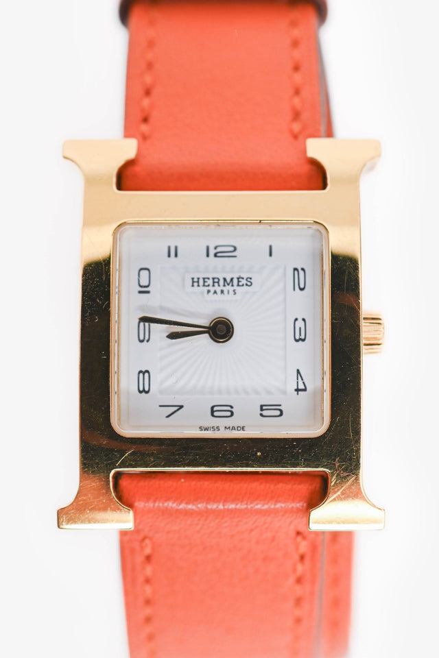 Hermes Orange Leather Heure H Double Tour Watch