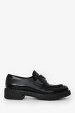 Prada Black Brushed Leather Logo Plaque Loafers Size 39.5
