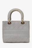 Christian Dior 2020 Grey Cannage Embroidered Canvas Medium Lady D-Lite With Strap