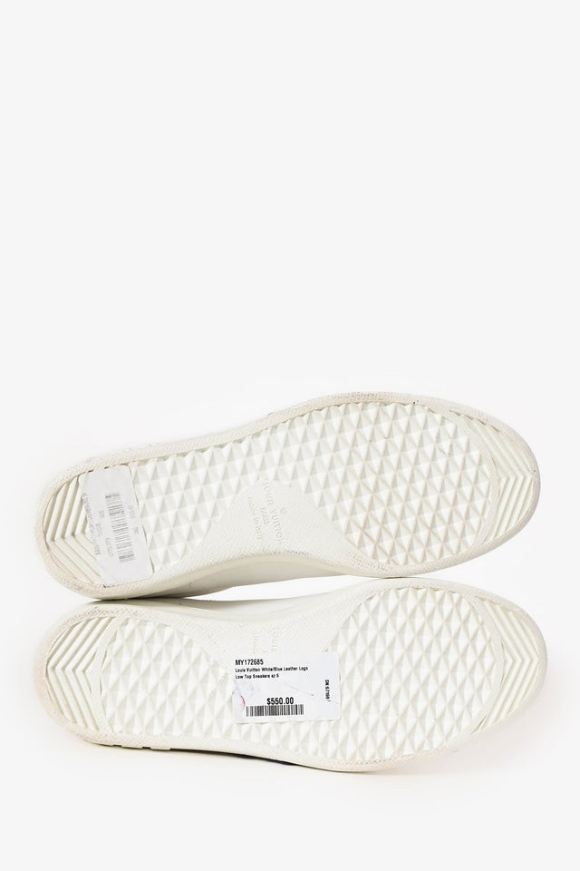 Louis Vuitton White/Blue Leather Logo Low Top Sneakers Size 5