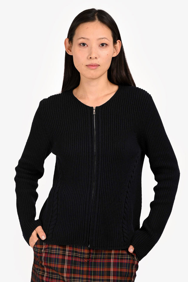 Hermes Navy Cotton Knit Zip Up Sweater Size 36