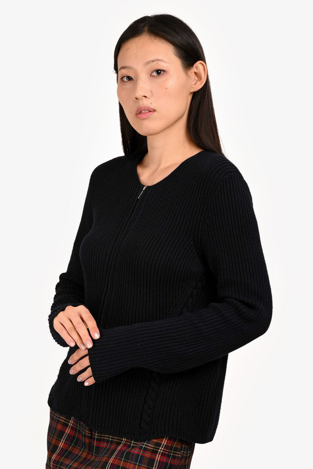 Hermes Navy Cotton Knit Zip Up Sweater Size 36